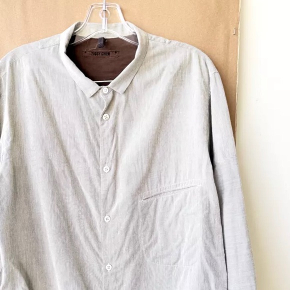 ZIGGY CHEN MEN'S SHIRT, Striped White Grey, Band Collar Size 52 Large - Picture 3 of 10